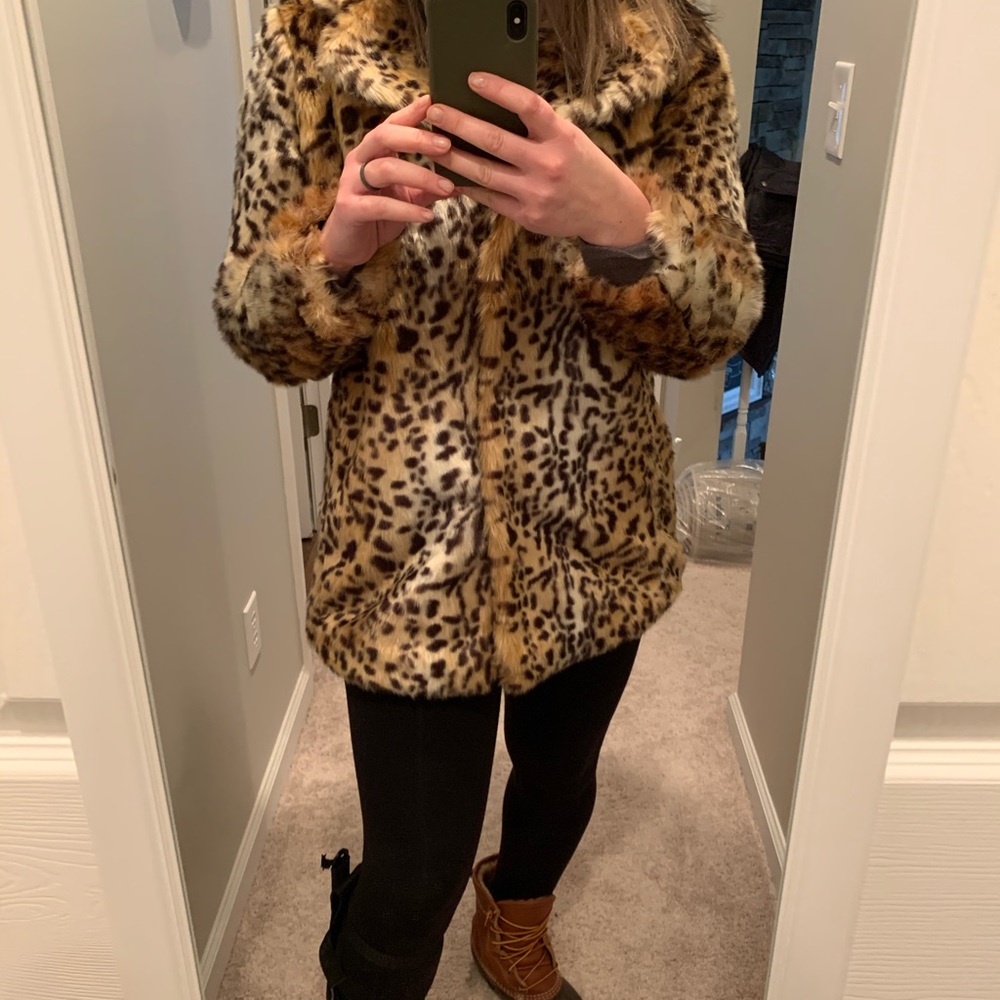 Forever 21 Leopard Print Faux Fur Jacket - Tan, Black, Cream - Picture 5 of 7